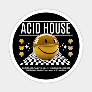 ACID HOUSE  - 3d Smiley checkered floor (White) Magnet